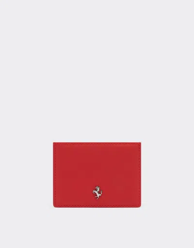 Ferrari Second Life Leather Card Holder In Red