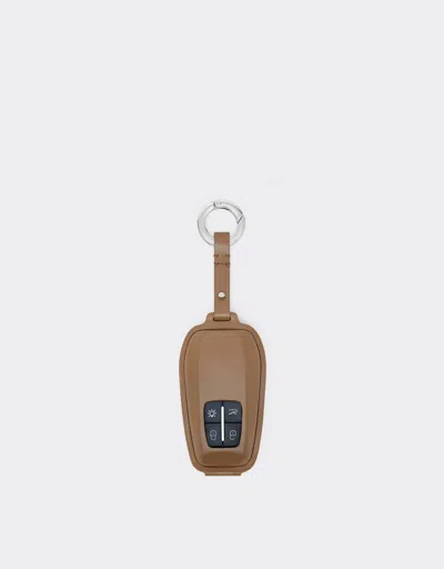 Ferrari Smooth Leather Keyring In Brown
