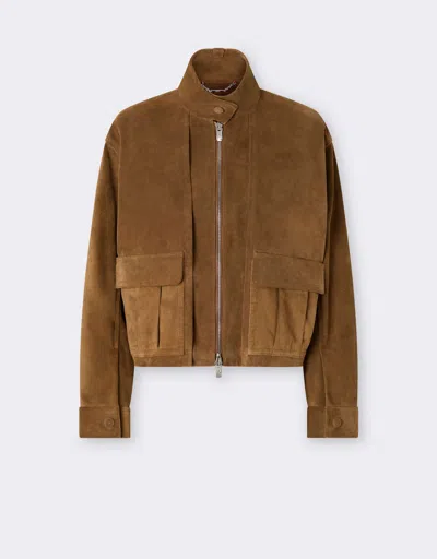 Ferrari Suede Blouson With Oversized Shoulders In Brown