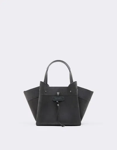 Ferrari Suede Tote Bag In Grigio Titano