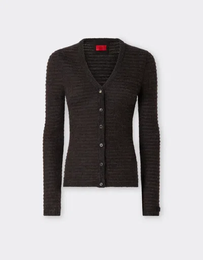 Ferrari V-neck Cardigan In Wool Blend In Brown