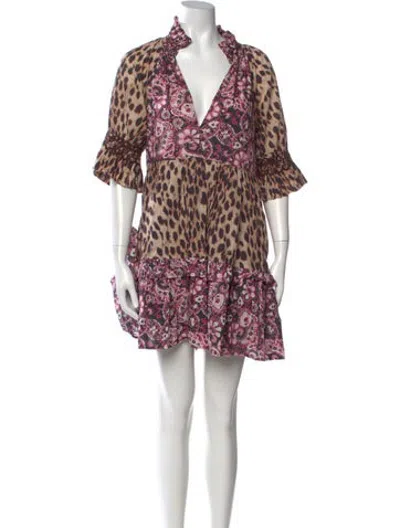 Pre-owned Figue Animal Print Mini Dress In Neutrals