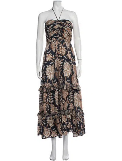 Pre-owned Figue Floral Print Long Dress In Blue