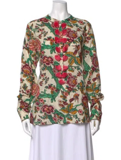 Pre-owned Figue Floral Print Long Sleeve Top In Neutrals