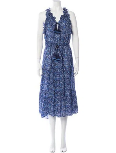 Pre-owned Figue Floral Print Midi Length Dress In Blue