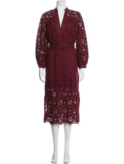 Pre-owned Figue Floral Print Midi Length Dress In Burgundy