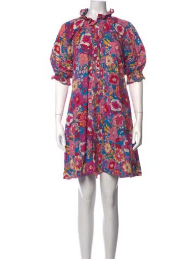 Pre-owned Figue Floral Print Mini Dress In Pink