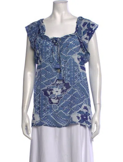 Pre-owned Figue Floral Print Square Neckline Top In Blue