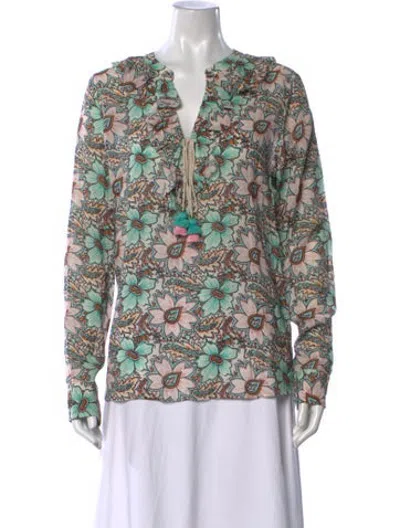 Pre-owned Figue Floral Print V-neck Blouse In Neutrals