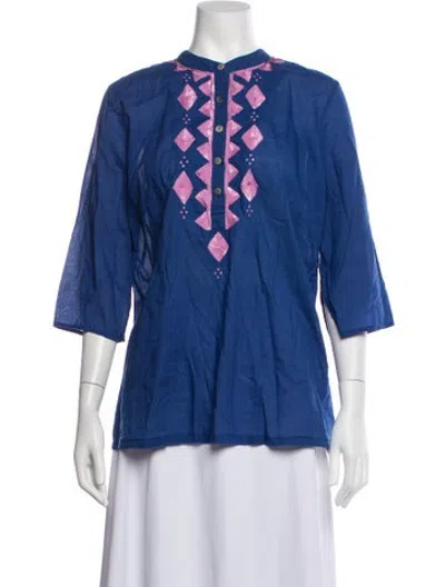 Pre-owned Figue Graphic Print Three-quarter Sleeve Tunic In Blue