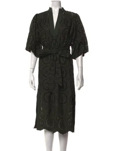 Pre-owned Figue Lace Pattern Midi Length Dress In Green