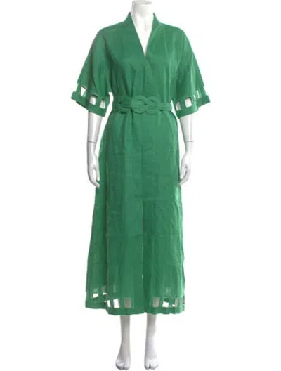 Pre-owned Figue Linen Long Dress In Green