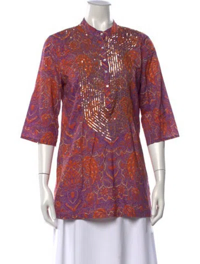 Pre-owned Figue Printed Three-quarter Sleeve Tunic In Purple