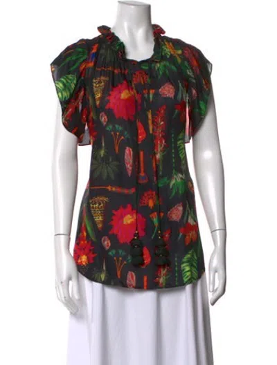 Pre-owned Figue Silk Floral Print Top In Black