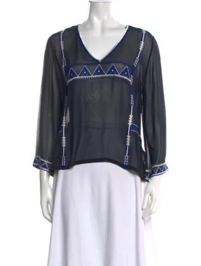 Pre-owned Figue Silk Printed Blouse In Blue