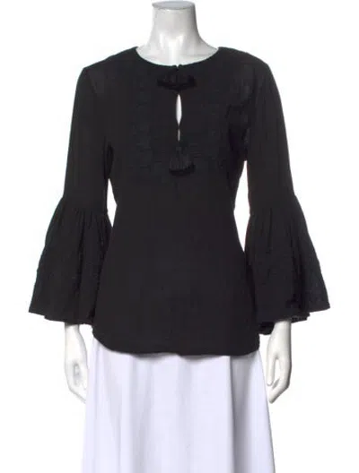Pre-owned Figue Tie Neck Long Sleeve Blouse In Black