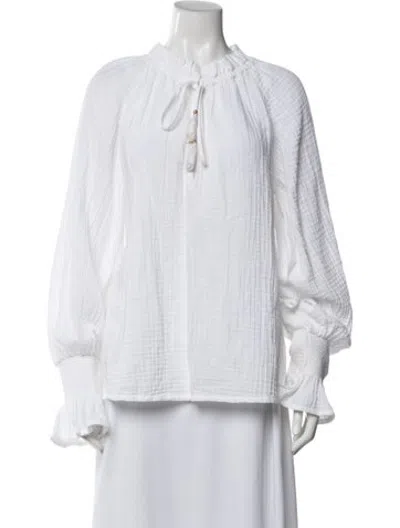 Pre-owned Figue Tie Neck Long Sleeve Top In White