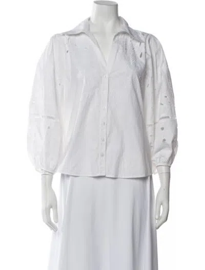 Pre-owned Figue V-neck Three-quarter Sleeve Blouse In Neutrals