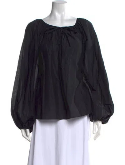 Pre-owned Fil De Vie Tie Neck Long Sleeve Blouse In Black