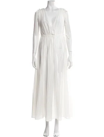 Pre-owned Fil De Vie V-neck Long Dress In White