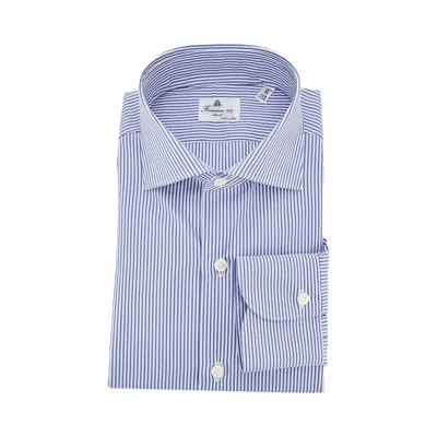 Finamore 1925 170 Two-ply Cotton Poplin Shirt In Blue
