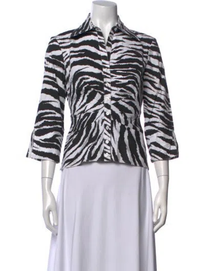 Pre-owned Finley Animal Print Three-quarter Sleeve Button-up Top In Black/white