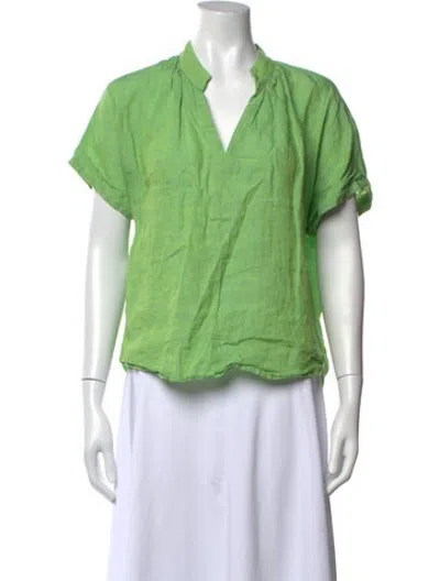 Pre-owned Finley Linen V-neck Top In Green