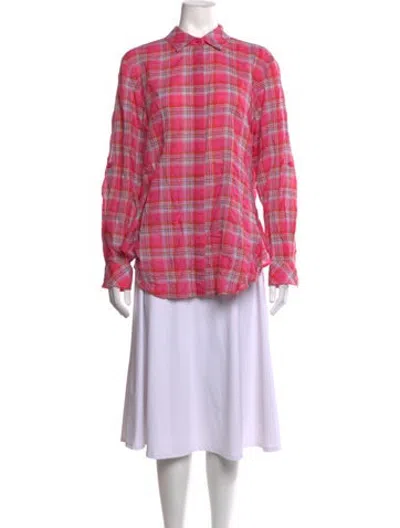 Pre-owned Finley Plaid Print Long Sleeve Button-up Top In Pink