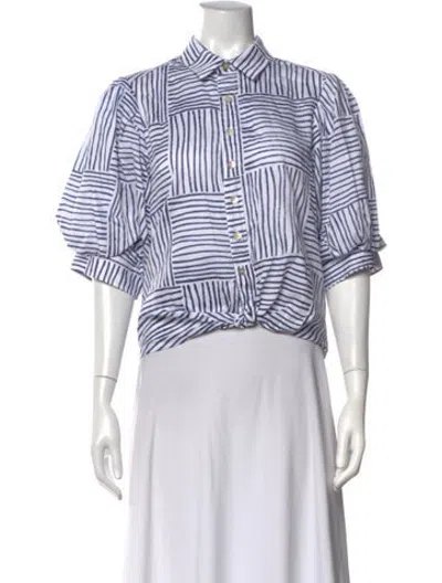 Pre-owned Finley Striped Short Sleeve Button-up Top In Blue