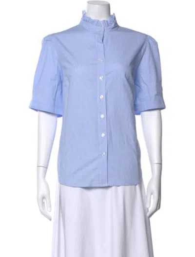 Pre-owned Finley Striped Short Sleeve Button-up Top In Blue