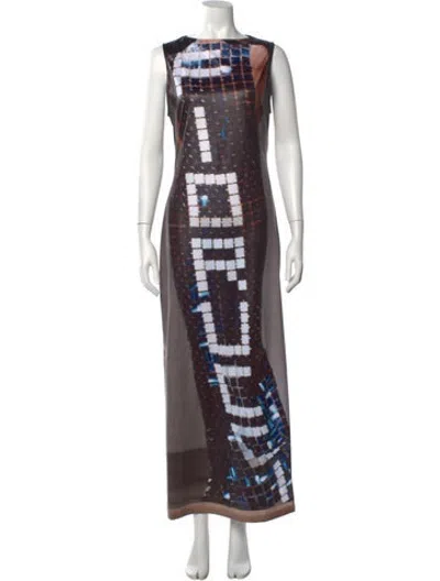 Pre-owned Fiorucci Graphic Print Long Dress In Grey