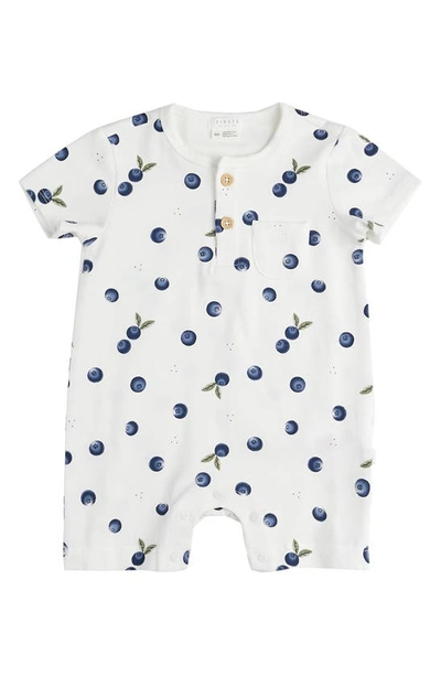 Firsts By Petit Lem Babies' Blueberry Print Henley Romper In Off White