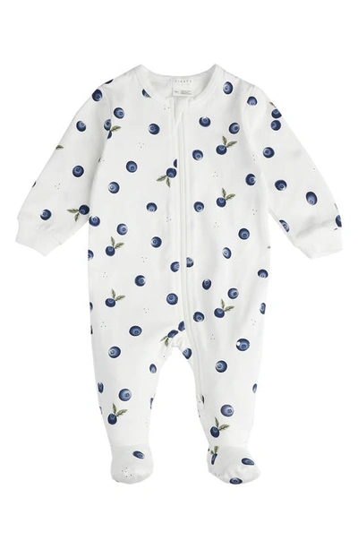 Firsts By Petit Lem Babies' Blueberry Print Organic Cotton Fitted One-piece Pajamas In Off White