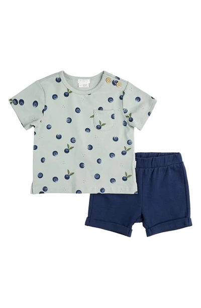 Firsts By Petit Lem Babies' Blueberry Print T-shirt & Shorts Set In Blue Light