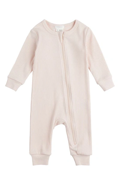 Firsts By Petit Lem Babies'  Organic Cotton & Modal Rib Fitted Pyjama Romper In Pink Light