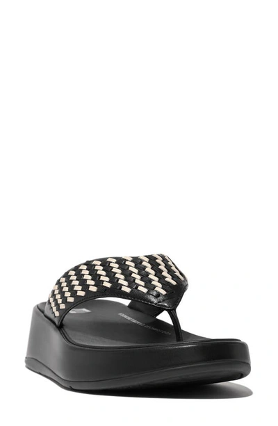 Fitflop F-mode Basketweave Platform Flip Flop In Black