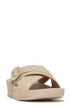 Fitflop Lulu Crystal Buckle Platform Slide Sandal In Stone Beige