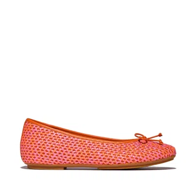 Fitflop Women's Delicato Bow Two-tone Woven Ballerinas In Satsuma/ Perfect Mix In Animal Print