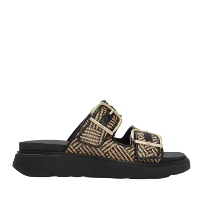 Fitflop Women's Gen-ff Buckle Graphic-weave Two-bar Slides In Brown