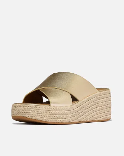 Fitflop Womens Platfforms Espadrille Leather Wedge Cross Slides - Platino 675 - Uk5 Eu38 In Gold