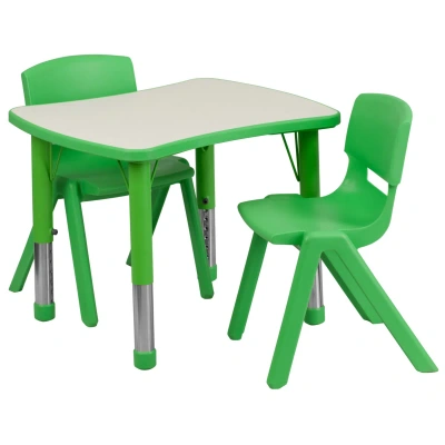 Flash Furniture 21.875''w X 26.625''l Rectangular Green Plastic Height Adjustable Activity Table Set With 2 Chairs