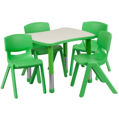 Flash Furniture 21.875''w X 26.625''l Rectangular Green Plastic Height Adjustable Activity Table Set With 4 Chairs