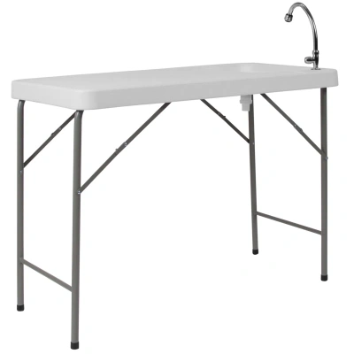Flash Furniture 23''w X 45''l Granite White Plastic Folding Table With Sink