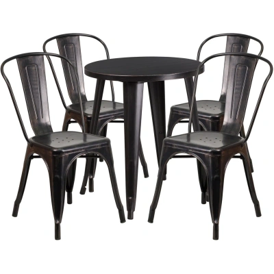 Flash Furniture 24'' Round Black-antique Gold Metal Indoor-outdoor Table Set With 4 Cafe Chairs