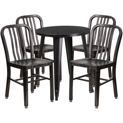 Flash Furniture 24'' Round Black-antique Gold Metal Indoor-outdoor Table Set With 4 Vertical Slat Back Chairs