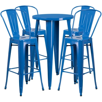 Flash Furniture 24'' Round Blue Metal Indoor-outdoor Bar Table Set With 4 Cafe Stools