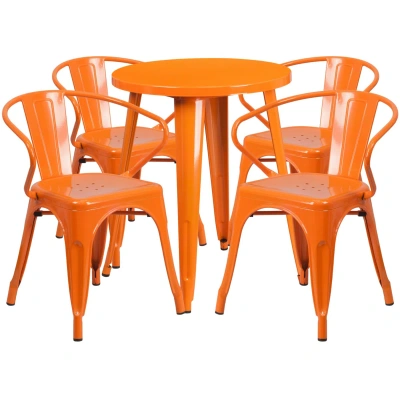 Flash Furniture 24'' Round Orange Metal Indoor-outdoor Table Set With 4 Arm Chairs