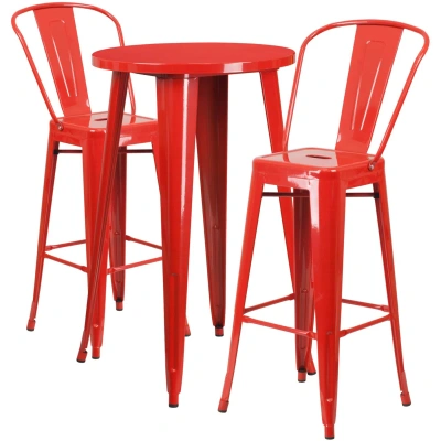 Flash Furniture 24'' Round Red Metal Indoor-outdoor Bar Table Set With 2 Cafe Stools