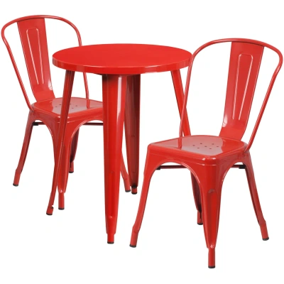 Flash Furniture 24'' Round Red Metal Indoor-outdoor Table Set With 2 Cafe Chairs