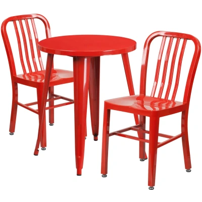 Flash Furniture 24'' Round Red Metal Indoor-outdoor Table Set With 2 Vertical Slat Back Chairs